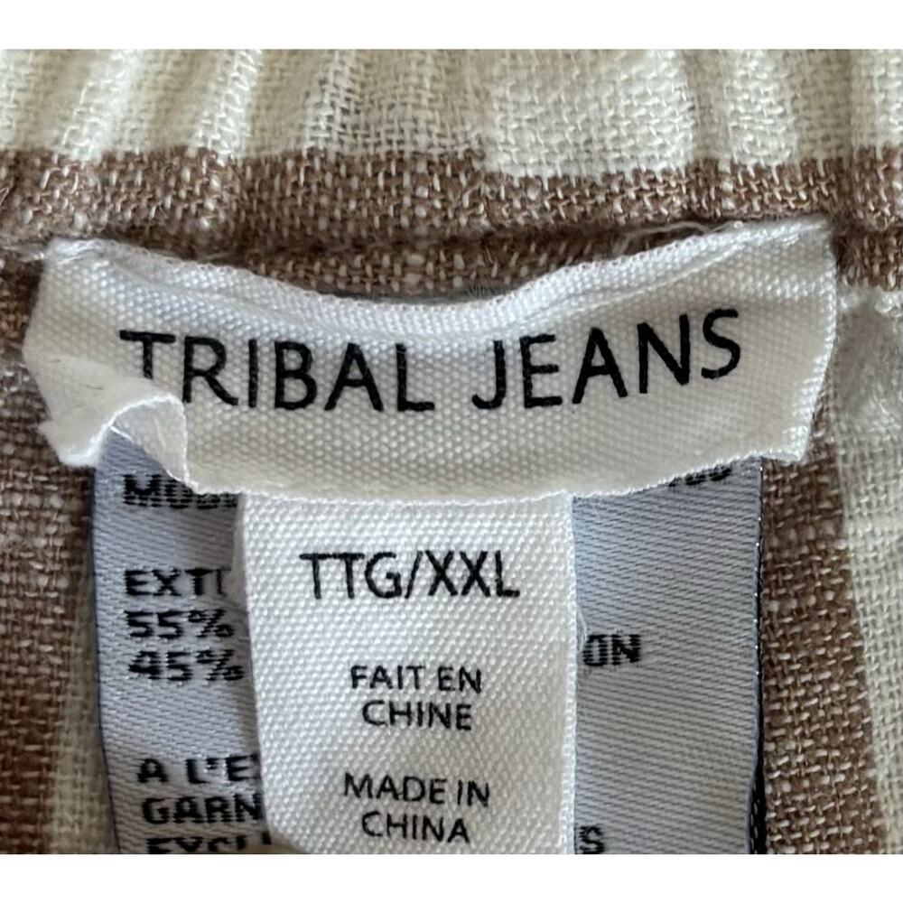 Tribal Linen Blend Pants Cropped Wide-Leg Striped Coastal Vacation Size XXL NWT - Picture 5 of 10